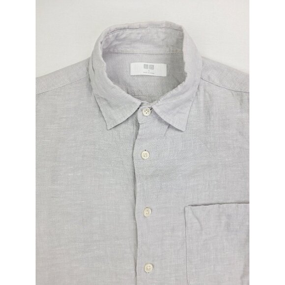 Uniqlo Size Small Mens Gray Linen Long Sleeve Button Up Pocket Shirt - Picture 5 of 9